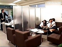 2 Schoolgirls Sucking Guy Fucked While Waiting For The Teachers In The Office