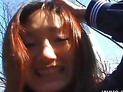 Shy Japanese Coed exhibs and fucked outdoor