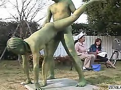 Green Japanese garden statues fuck in public