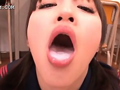 Asian schoolgirl eating cock gets mouth jizzfilled in close-up