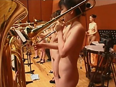 Nudist Japanese AV stars in the stark naked orchestra