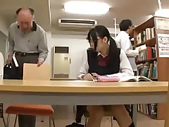 Horny Old Guy and Japanese Schoolgirl In A Library